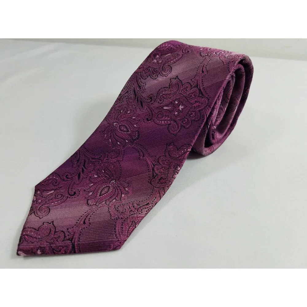 Alfani Mens Necktie Silk Pink Mauve Floral and Stripe purplish Tie 60